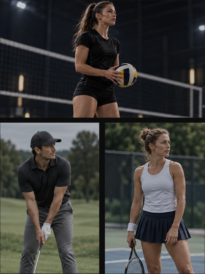 Volleyboll-, golf- och tennisspelare